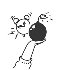 hand drawn bomb explosive cartoon with clock 