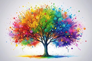 Fototapeta premium Abstract art of colorful paint splatters forming a tree