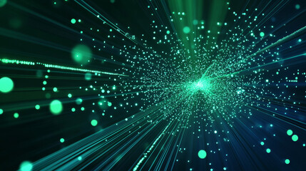 Fototapeta premium Digital technology speed connection with a blue and green background. Features abstract communication elements, representing innovative future tech data, internet network connections, AI, and big data