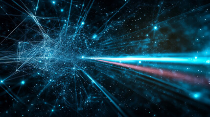 Abstract background featuring a wavy grid color graph with a defocused effect on a dark backdrop. Represents big data and technology wireframe interlacement in virtual space. Ideal for a banner focuse