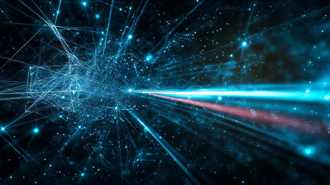 Abstract background featuring a wavy grid color graph with a defocused effect on a dark backdrop. Represents big data and technology wireframe interlacement in virtual space. Ideal for a banner focuse