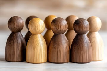Wooden figures of people symbolize relationships in systemic family constellation therapy