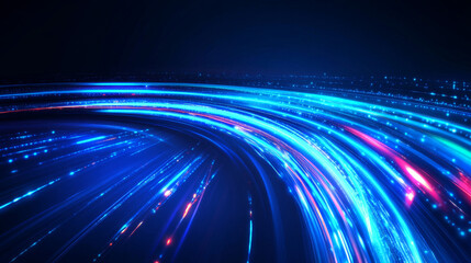 Speed line motion vector background featuring a dynamic blue neon texture. Ideal for illustrating technology and sports themes, conveying a sense of movement and energy.



