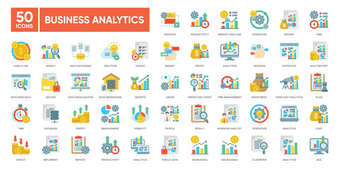Business analytics icon collection set. Editable stroke illustration. Vector ui and web icon.