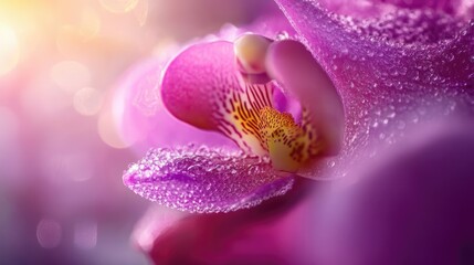 A close-up of an orchid's stamen and pistil, highlighting the flower's delicate reproductive structures in vivid detail.