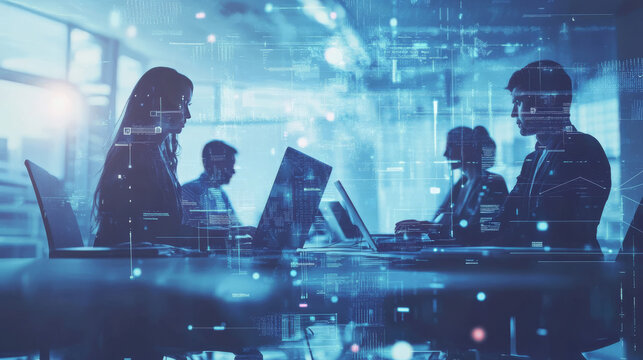 Group of People Working in Office and Digital Technology Concept: System Engineering.

