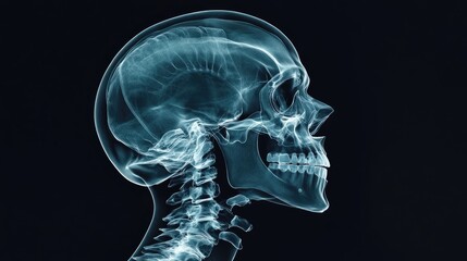 Head x-ray image, detailed skull bones and jaw, 3D illustration