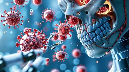 digital illustration of a virus approaching a human skull footage - Powered by Adobe