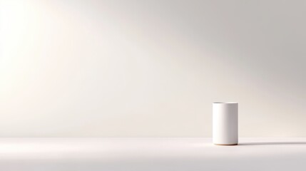 Clean white minimalist background with soft, natural light highlighting a simple object in the center.
