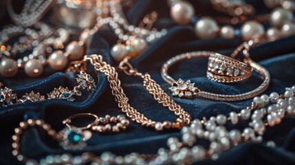 Luxurious Cyber Monday Jewelry Banner Featuring Designer Necklaces, Bracelets, and Rings on Dark Velvet
