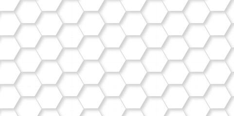 Vector abstract 3d white hexagon realistic mesh cell honeycomb texture. geometric white grid emboss hexagonal background. luxury emboss honeycomb white pattern shadow polygonal square web connection.