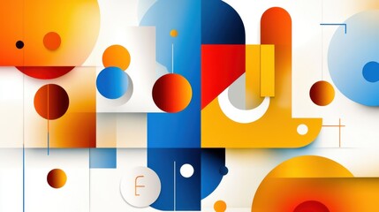 Obraz premium Geometric abstract pattern with vibrant, overlapping shapes in primary colors. Clean lines and symmetry add a futuristic feel.