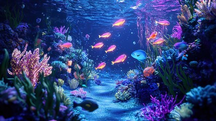 Fototapeta premium Colorful fish swim through a vibrant coral reef.
