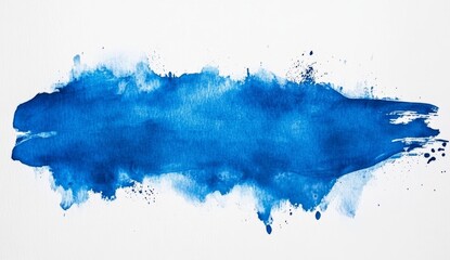 Obraz premium Watercolor blue paint on white paper, simple flat shapes, minimalistic, hand-painted, brush strokes, watercolor.