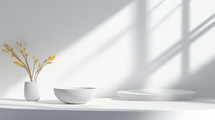 Minimalist plain white background with soft shadows, ideal for sleek and modern branding.