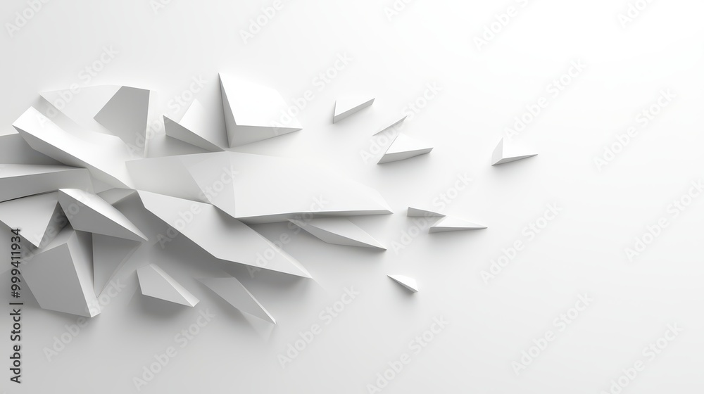 Poster monochrome 3d abstract polygons on a white background, creating depth and dimension.