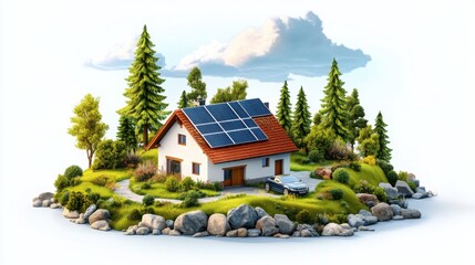Solar Cell Installation on a Modern Eco-Friendly Home