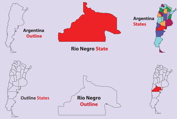 Rio Negro map vector of Argentina, Rio Negro line map, Rio Negro with city map, Rio Negro outline map