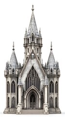 Fototapeta premium Ornate Gothic Haunted House Architecture with Spires and Turrets on White Background