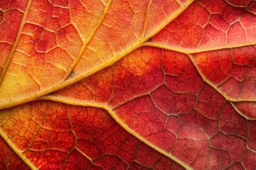 Fototapeta premium Close-up of a red and yellow leaf with intricate veins.