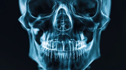 Fototapeta premium Skull x-ray with jaw and teeth clearly visible, 3D illustration