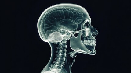 X-ray head scan, showing cranium and facial bones, 3D illustration 