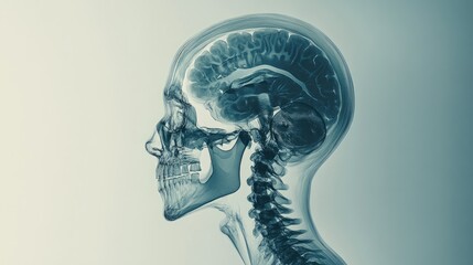 X-ray head scan, showing cranium and facial bones, 3D illustration 