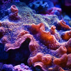 A close-up of a vibrant coral formation, showcasing its intricate textures and colors, creating a beautiful underwater landscape