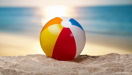 Isolated beach ball with depth of field on a sandy summer background