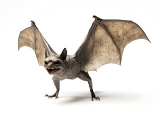 Fototapeta premium Spooky Bat with Spread Wings Isolated on White Background in 3D Render
