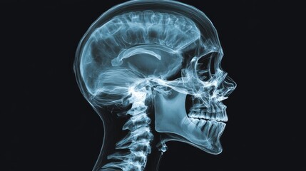X-ray head scan, showing cranium and facial bones, 3D illustration 