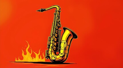 Naklejka premium Golden Saxophone Against Fiery Background