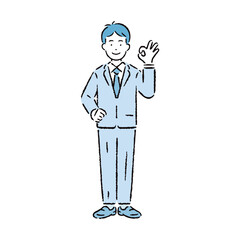 OKのサインをするスーツを着た男性
