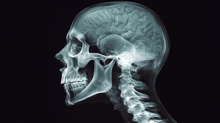 X-ray of human skull, side profile view, 3D illustration