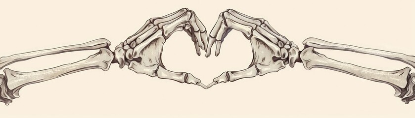 Skeleton hands forming heart shape for halloween decoration or greeting card design AI