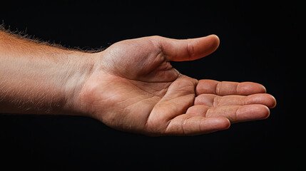 Open palm of a hand, conveying themes of giving or receiving, against a black background for dramatic contrast.