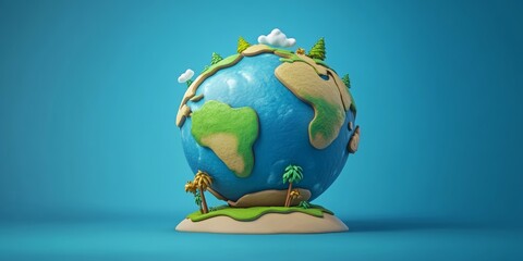 Naklejka premium A unique 3D icon of Earth featuring exaggerated features and cartoon elements, designed to engage children in learning about geography