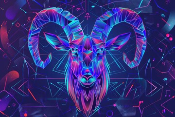 Vibrant aries zodiac sign illustration with geometric design