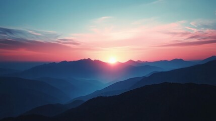 Obraz premium Motivational quote over the silhouette of a mountain range with the first light of dawn breaking over the horizon.