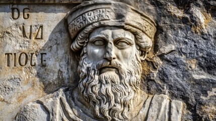 Fototapeta premium Motivational quote paired with an illustration of ancient Greek lettering carved in stone, perfect for a timeless Facebook image.