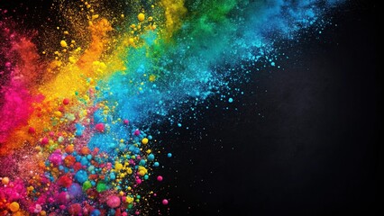 Fototapeta premium Abstract black background with colorful paint splatters