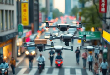 Obraz premium Drones Over City Streets