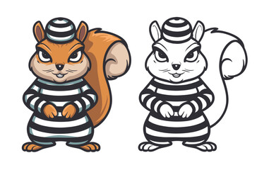 Squirrel wearing a prisoner costume, Generative Ai