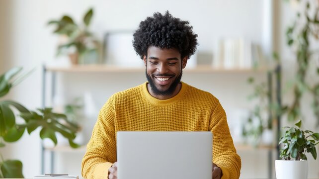 Job seeker applying for a dream job online, smiling with optimism as they submit their application   job application, career pursuit