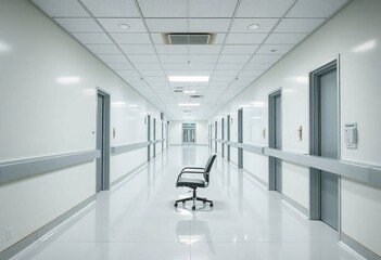 Empty Hospital Corridor with Chair