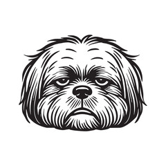 Lhasa Apso Dog Face Outline Clipart - Dog Face Logo - Dog Vector illustration in black and white
