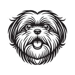 Lhasa Apso Dog Face Outline Clipart - Dog Face Logo - Dog Vector illustration in black and white

