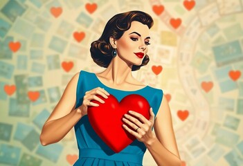 Vintage Style Heart Holding Woman