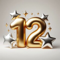 Golden 12th Birthday Celebration – Twelve Balloons Numbers Gold Text Decoration