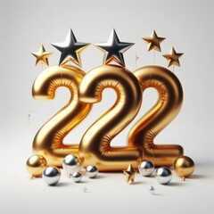 Golden 222nd Birthday Celebration – Two Hundred Twenty-Two Balloons Numbers Gold Text Decoration